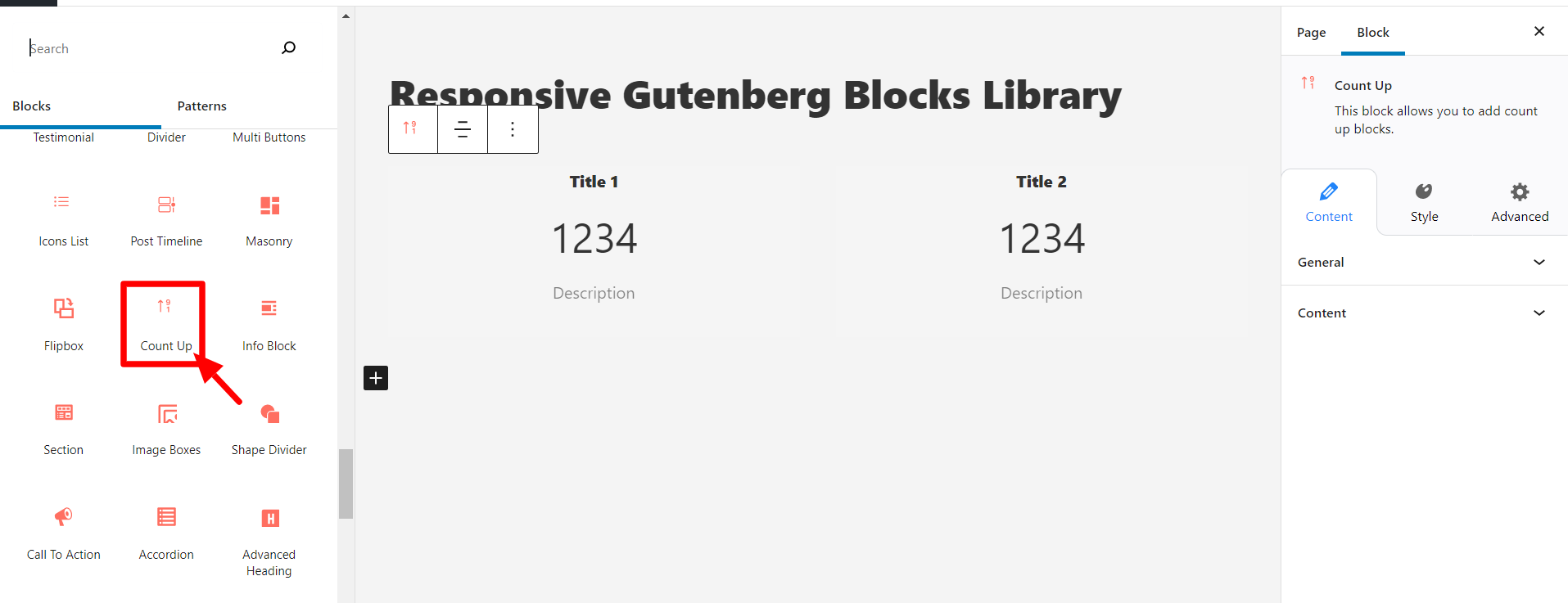 Add Count up block