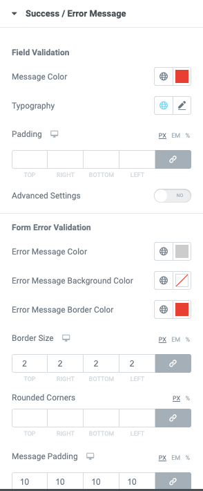 success/error message